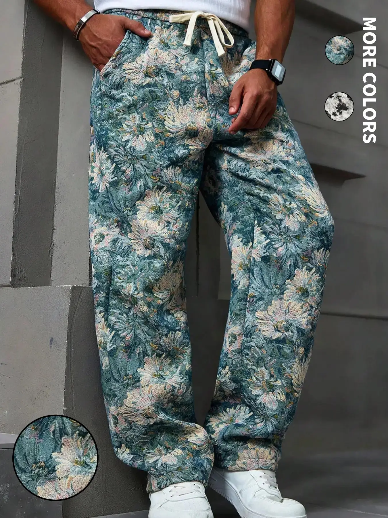 Men's Floral Print Drawstring Waist Straight Leg Pants, Casual Comfy Pocket Trousers for Daily Wear, Pants for Men, Fashion Men's Bottoms for All Seas
