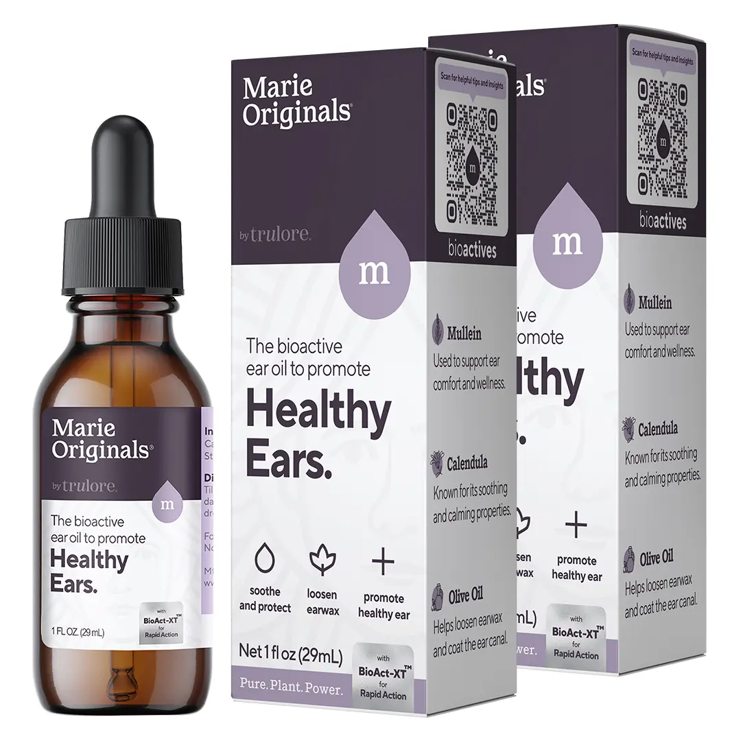 Marie Originals Natural Ear Oil Drops | Mullein Garlic Ear Drops for Ear Wax Removal & Ear Discomfort | Adults, Kids & Pets | 2 Pack