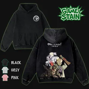 The Outlast Trials Washed T-Shirt, Hoodies Video Games, Horror Vintage Shirt, Game Fan, Streetwear Tops Black Fabric Menswear Cotton Seamless