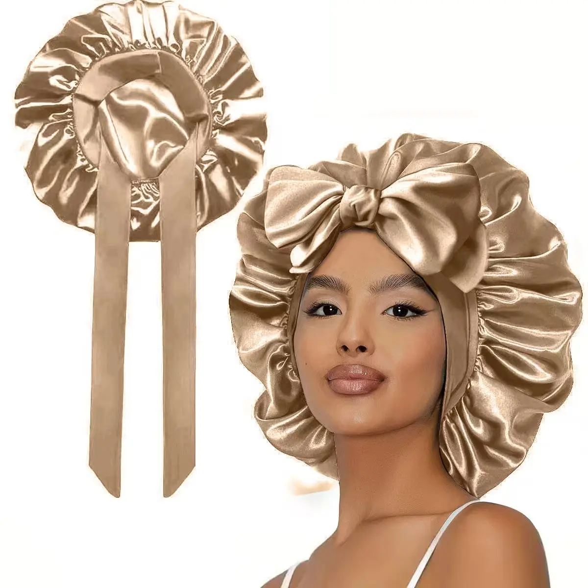 (Giving random gifts)2026 new model Satin Bonnet for Sleeping Double Layer Satin Lined Hair Bonnet with Tie Band Bonnets for Women Natural Curly Hair Haircare