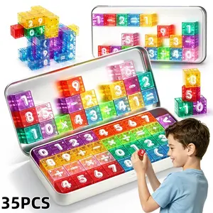 35pcs Magnetic Letter Blocks, Stem Learning Toy for Kids Aged 3+, Portable Alphabet Math Set, Math Teaching Aid, Montessori Gift for Boys and Girls