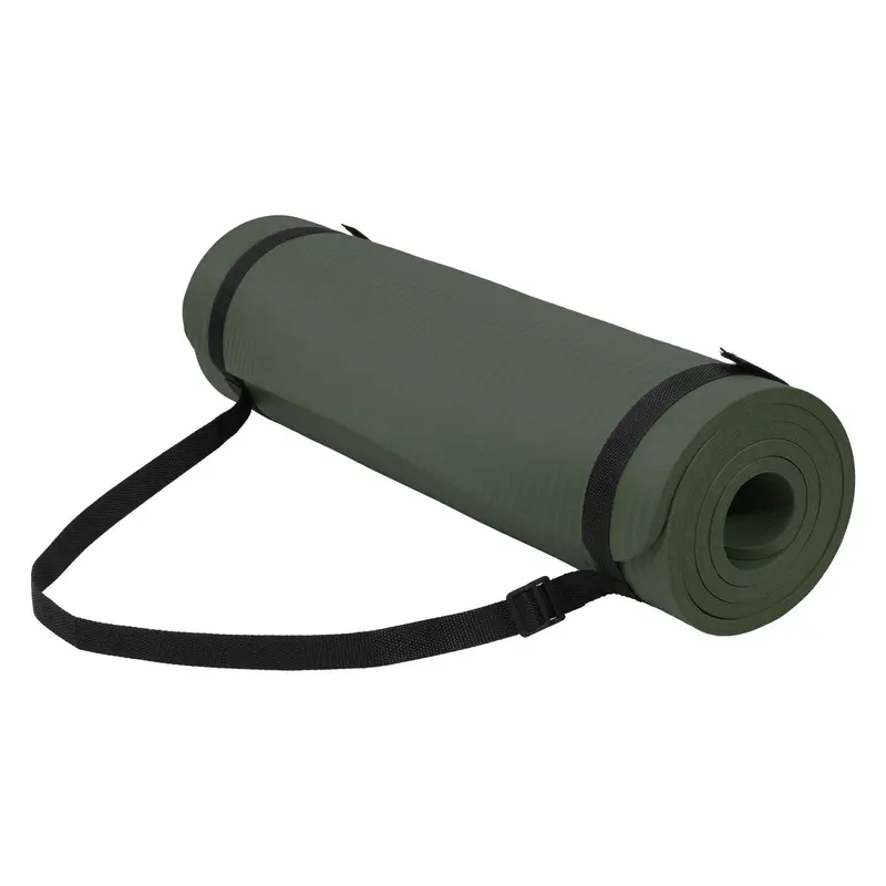 Fitvids 1/2" Thick High Density Exercise Yoga Mat, Carrying Strap, Jasper Green