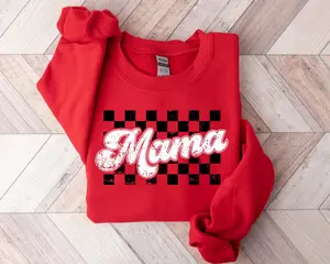 Checkered Retro Mama Sweatshirt, Varsity Mom Crewneck ,Mother's Day Gifts, Retro Shirt, Retro Mama Shirt, Mother’s Day Gifts, Mom Sweatshirt