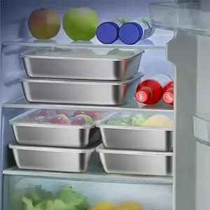 Plate, Used For Food Service Equipment And Supplies Stainless Steel Square Food Storage Container |   6 pieces/set |   Leak-proof, stackable |   For home and outdoor use