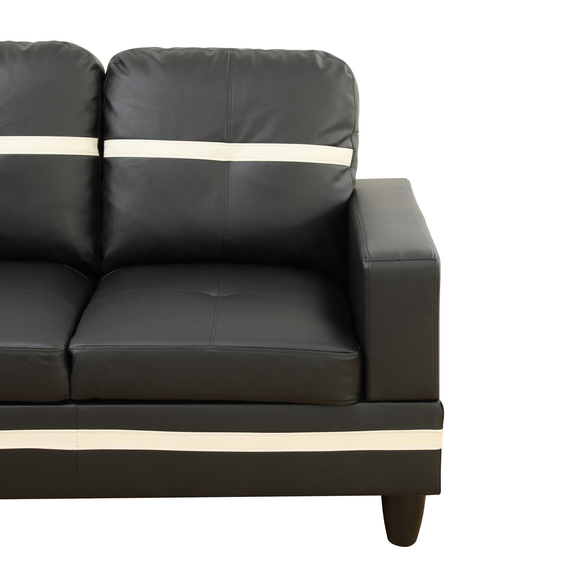 Black And White Semi PU Synthetic Leather 3-Piece Couch Sofa Set, Modern Living Room Furniture, Soft Comfy Upholstered Loveseat For Apartment Home Dorm Viral Style
