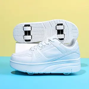 Girl's Fashion Roller Shoes - Comfy Lace Up Detachable 4 Wheels Skate Sneakers for Outdoor Activities, Aged 8-14, Ideal for Gifts Athletic Trainers