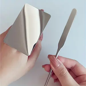 Professional Makeup Foundation Spatula Set - Cosmetic Makeup Tool - Includes Stainless Steel Palette Stick and Palette with Ring - Perfect for Applying Foundation and Blending Makeup