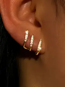 Elegant Three Claw Bangle Earrings, Sparkling Luxury Design, Perfect for Daily Wear & Music Festivals, Hypoallergenic Gift for Women