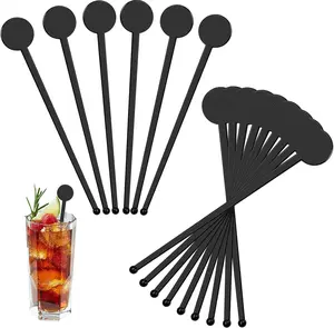 240 count Drink Stirrers , 7 Inches Disposible Plastic Swizzle Sticks with Disc Top, Mixing Rod for Bar Drinks,Wedding Drinks,Coffee Stir, BeverageBlack