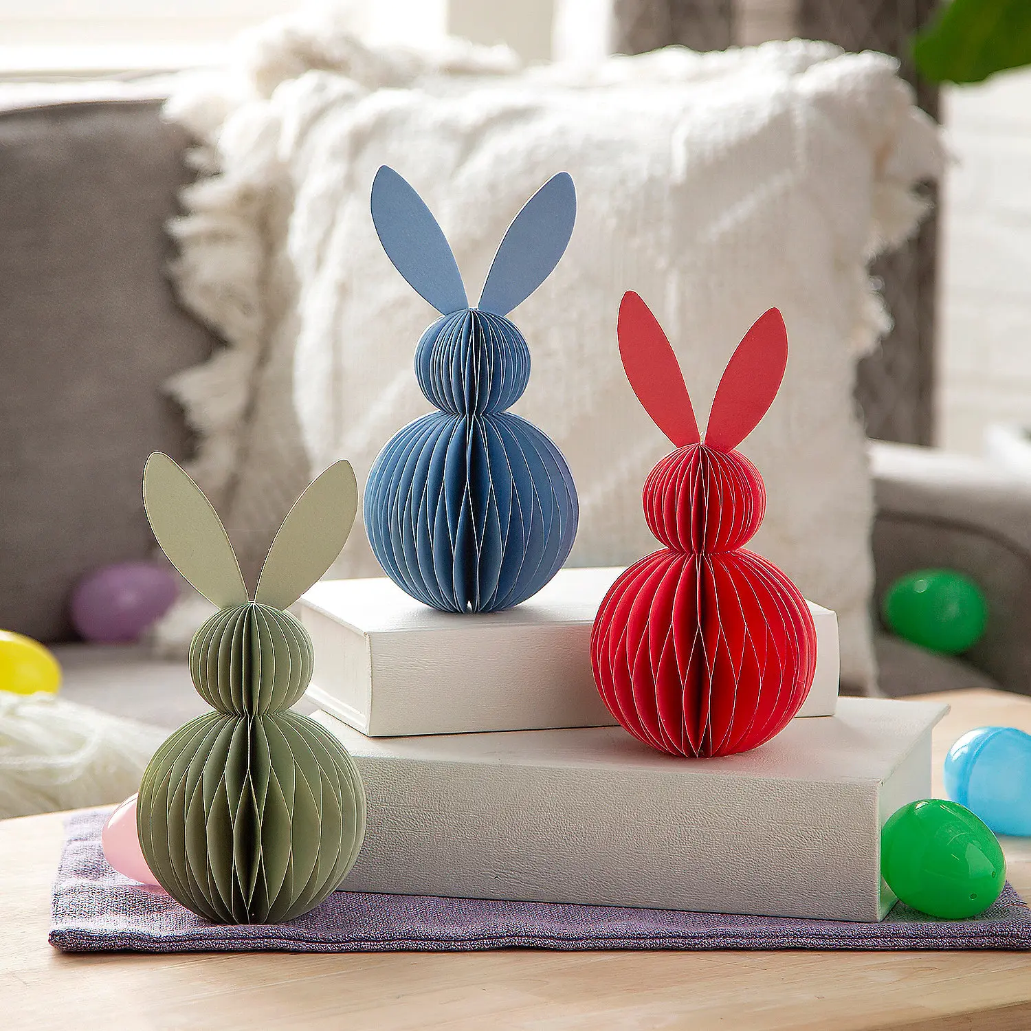 3pc 3D Pastel Easter Honeycomb Bunny Centerpiece Set - 2" x 8.5" Lightweight Tissue Paper Party Decor, Reusable for Table Spread (Home & Festive Party Supplies)
