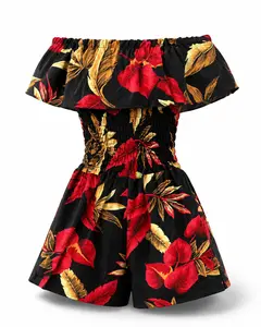 P22032 Women’s Off Shoulder Floral Romper Casual Summer Jumpsuit