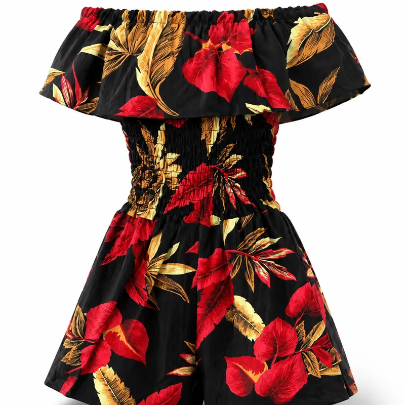 P22032 Women’s Off Shoulder Floral Romper Casual Summer Jumpsuit Beach Everyday Fit Lightweight