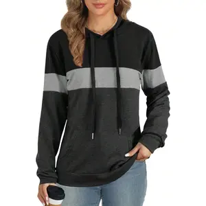 2026 Women's Hooded Sweatshirt (With Pockets) — Long-Sleeve Color-Block Pullover; Casual, Loose-Fit Athletic Top for Autumn & Winter; Versatile Style Suitable for Sports, Leisure, and More.