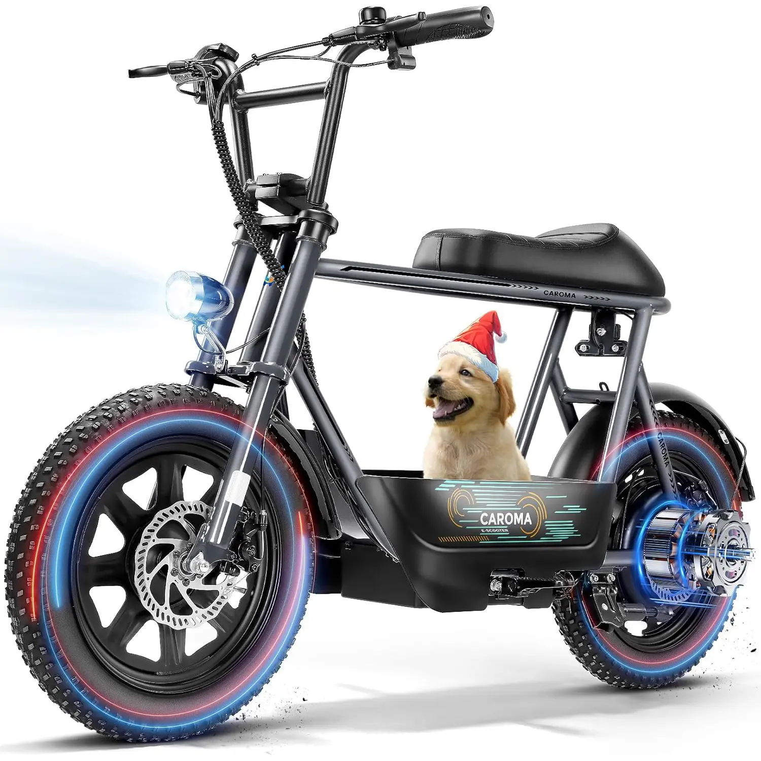 CAROMA Peak 1200W Electric Scooter with Seat 16" Fat Tire for Adults & Teens 30 Miles Range 20MPH Max Speed with Basket & Dual Disc Brakes
