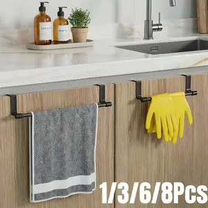 1/3/6/8Pcs Over The Door Towel Rack Stainless Steel Kitchen Towel Holder Over Cabinet Door Towel Bar Hanging Towel Holder for Dish Towel Hanger Bathroom Accessory