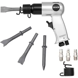 VEVOR Air Hammer, 2500 - 2700BPM Pneumatic Hammer with 2.76 - inch Stroke 4PCS 6.7 Long Barrel Chisels, Pistol - Grip Compact Air Chisel Pneumatic Shovel Tool for Cutting Scraping DemolishingVEVOR Super Brand Day