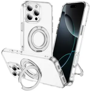 Full Protective iPhone 16/ 16Plus / 16Pro / 16ProMax Case w/ Magnetic Rotatable Ring Stand- Soft Flex -360 shockproof