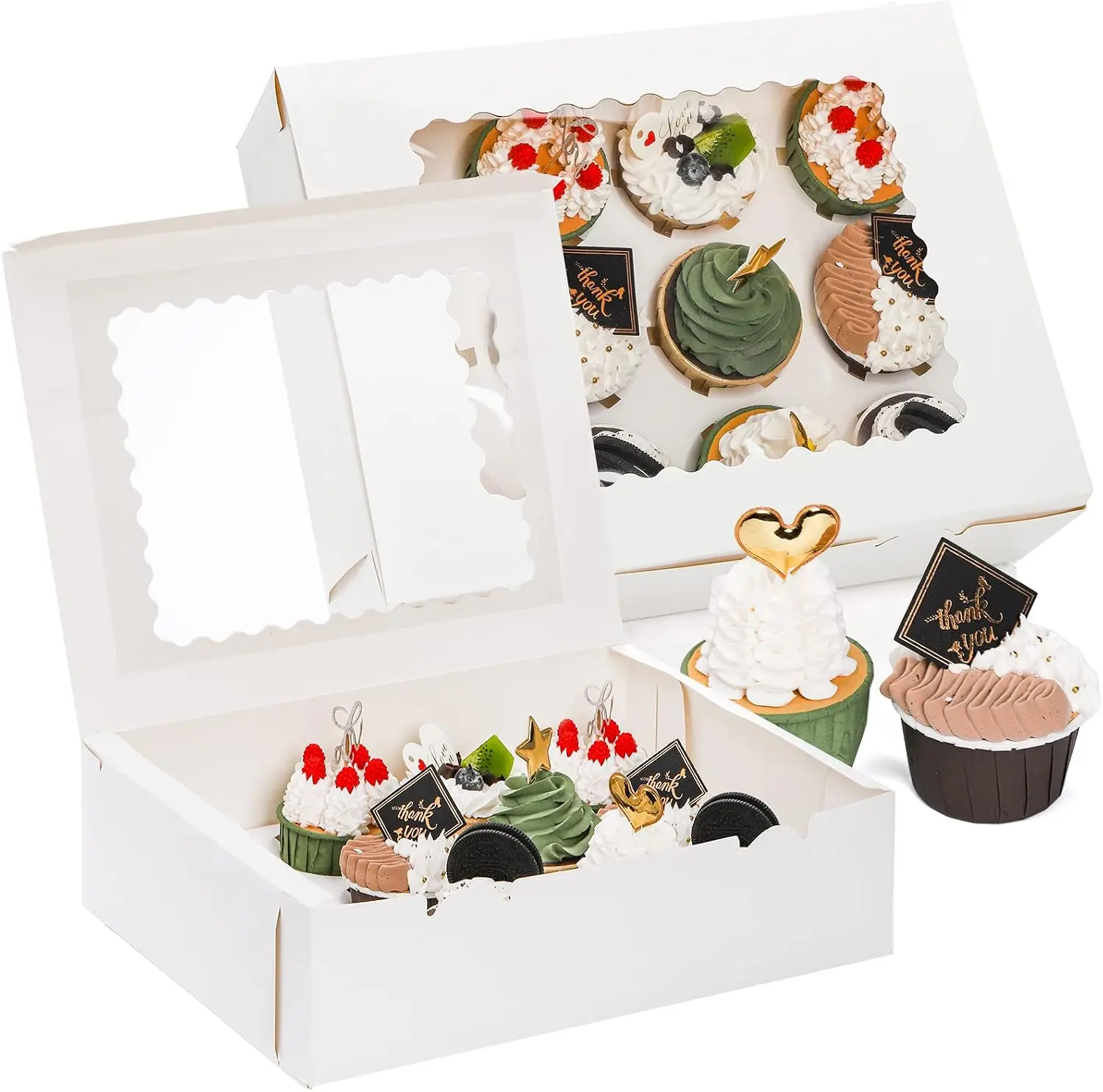 12Pack 12 Count White Cupcake Boxes (12.8"x 9.84"x 3.54") With Windows and Inserts, Disposable, Cupcake Containers, Cupcake Carriers, For Muffins, Treats, Pastries - Home Improvement.