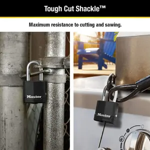 Master Lock Magnum Heavy Duty Outdoor Padlock with Key – Weather Resistant Security Lock with Tough-Cut Boron-Carbide Shackle, Black (M115XKADLF)