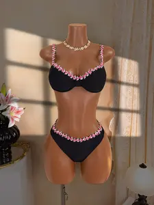 New Fashion Bikini Set, Cotton Embroidered Floral Lace, Elegant Simple Design, Women's Swimsuit, Beachwear, Summer Swimwear
