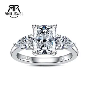 AnuJewel Radiant Cut Moissanite Engagement Rings 3CT Center Stone D Color VVS1 925 Sterling Silver Wedding Promise Anniversary Ring for Women With Certificate