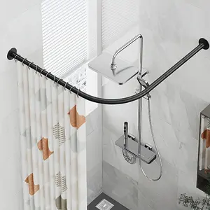 For Installation in the Bathroom Corner, Adjustable L-Shaped Shower Curtain Rod: A Metal, Wall-Mounted Rod, Adjustable Extendable Pole