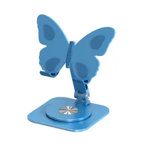 Butterfly Design Aluminum Alloy Phone Stand, 360 °   Rotating Foldable Height Adjustable Desktop Phone Holder, Portable Cradle for Live Streaming, Compatible with iPhone & Android Smartphones