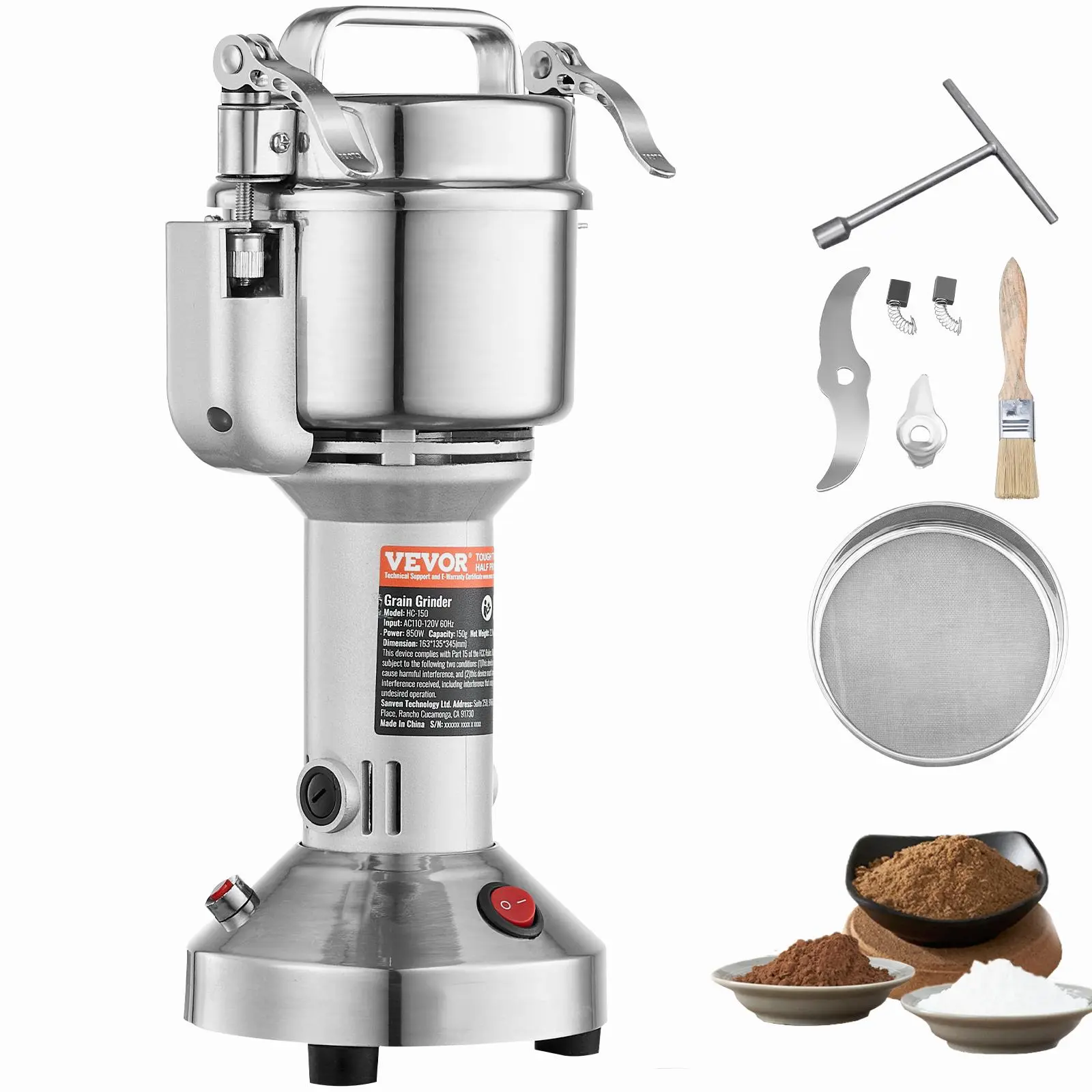 【summerfinds】VEVOR 750g Small Grain Mill Grinder, 2000W High-Speed Stainless Steel Commercial Pulverizer, Straight-Type Dry Grain, Spice & Coffee Powder Machine, Father's Day Gift, Small Grain Mills