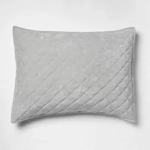 King Luxe Diamond Stitch Velvet Quilt Sham Light Gray - Threshold: OEKO-TEX Certified, Polyester, Machine Washable