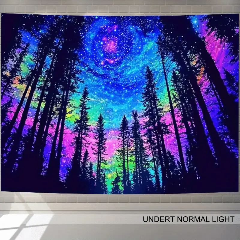 Classic 1-Piece Polyester Coating 2D Flat Tapestry - Retro UV Black Light Watercolour Galaxy Print with Animals, Game Room Decor, Industrial Wall Art, Machine Washable Indoor Home Decor Gift for Dorm Residents