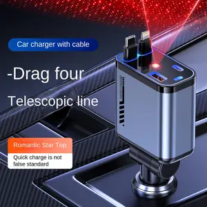 Retractable Car Charger with Starlight, 66W Starlight in Car roof 4 in 1 Retractable Car Phone Charger Adapter, Fast Charging USB C Cable, Compatible with iPhone 16/15/14/13/12/,Pixel.tiktok shop creator picks