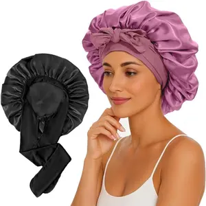 Large Satin Silk Sleep Cap for Women, Adjustable Strap, Suitable for Curls and Long Braids, /rose, Hair Styling Accessory, Haircare
