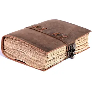 Bound  Journal for Women & Men - Book of Shadows - Lock Closure - 200 Pages of Antique Deckle Edges  Paper (Distressed Brown, 7 x 5 inches)