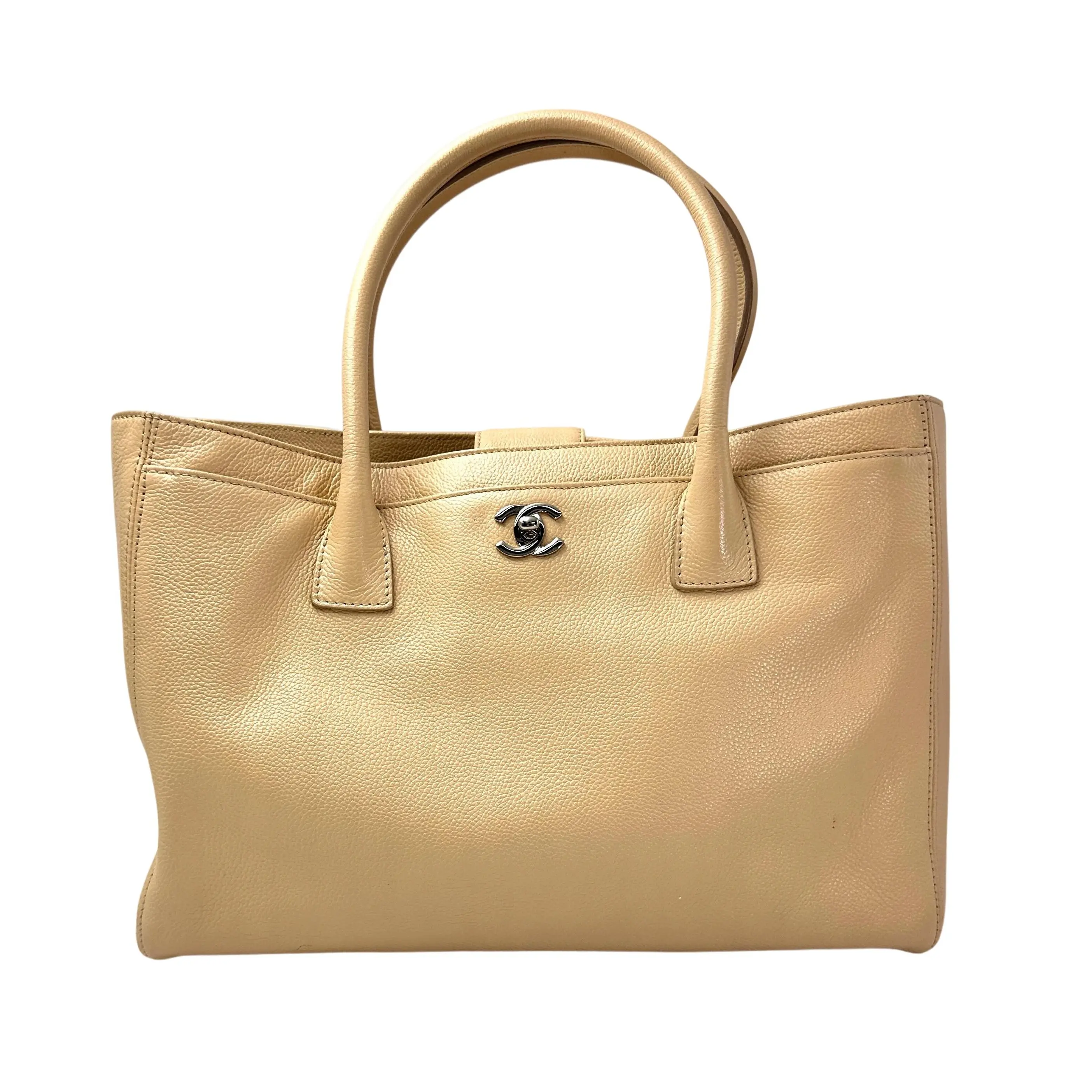 Pre-owned CHANEL Leather Tote Bags Cerf Executive Beige Handle Bag(13***25) IRIS221