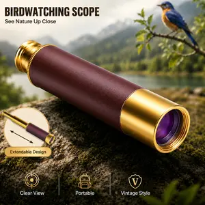 Essential Vintage Brass Telescope, Perfect for Travel, Camping, and Concert Viewing, Single-Tube Design, Ideal for Outdoor Enthusiasts