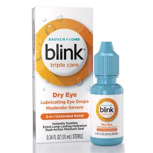 Blink Triple Care Lubricating Eye Drops – Long-Lasting Hydration for Moderate to Severe Dry Eyes, Moisturizes & Soothes with Hyaluronate, 0.34 Fl Oz