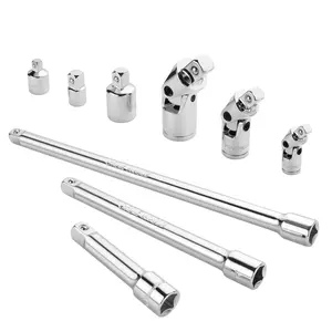 VALUEMAX 9 Packs Socket Accessory Set, Includes 3/8" Drive Extension Bar Set, 1/4", 3/8" & 1/2" Drive Universal Joints and Adapters, Chrome Vanadium Steel with Mirror Finish, Chrome Plated