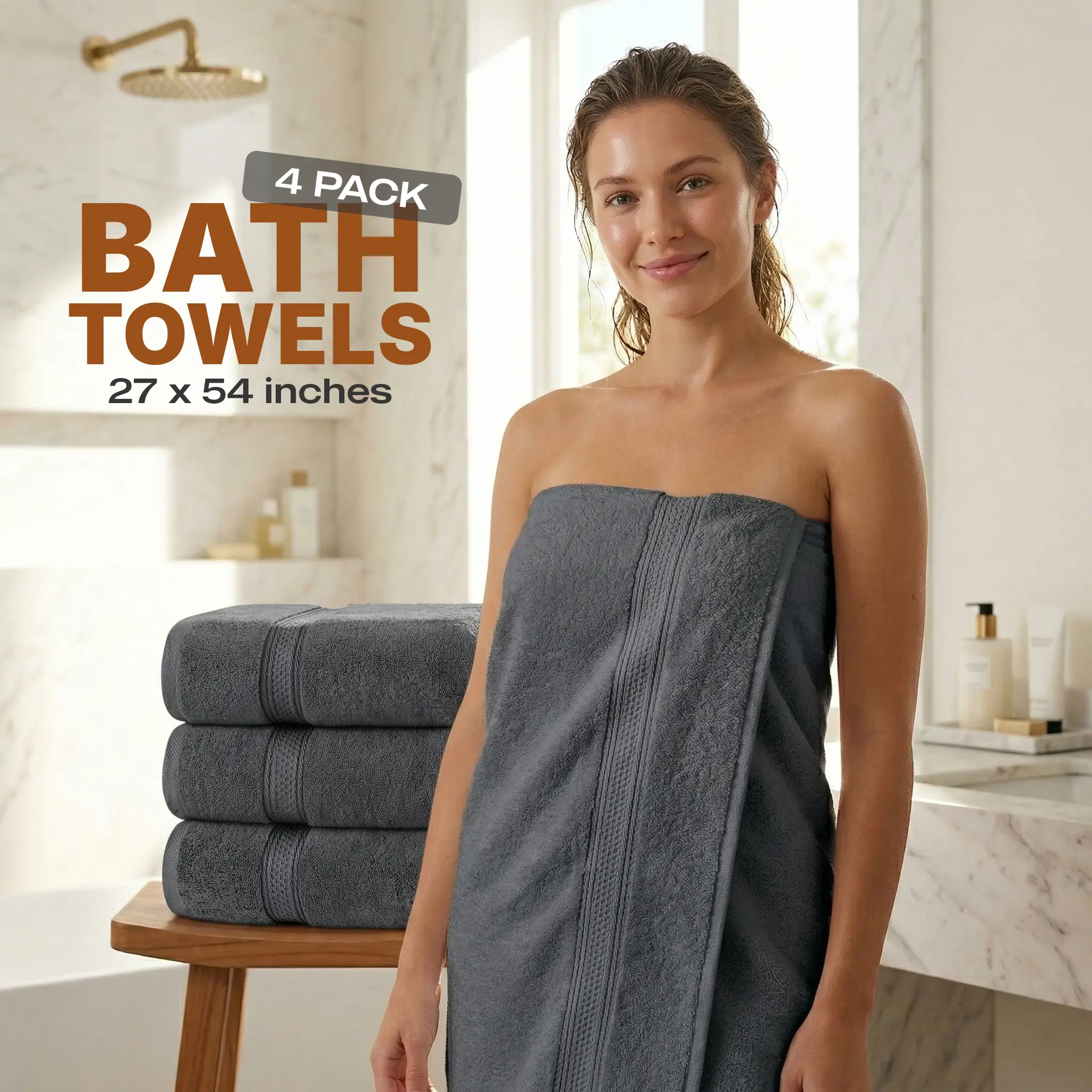 4-Pack Ring-Spun Cotton Bath Towels, 27x54in Large Absorbent Layer Premium Quick-Dry Towels for Daily Home Bathroom Use 4-Pack Ring-Spun Cotton Bath Towels, 27x54in Large Absorbent Layer Premium Quick-Dry Towels for Daily Home Bathroom Use