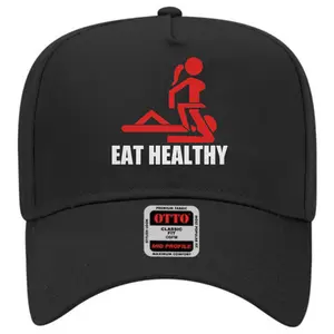 Funny "Eat Healthy" Camo Baseball Cap - Edgy Adult Humor Graphic Dad Hat