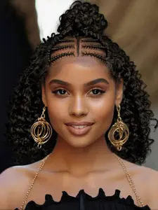 16 Inch Short Braided Lace Wigs for Women, Gorgeous Fluffy Wigs with Baby Hair, Synthetic Wigs for Party, Daily Use, Lace Frontal Wigs