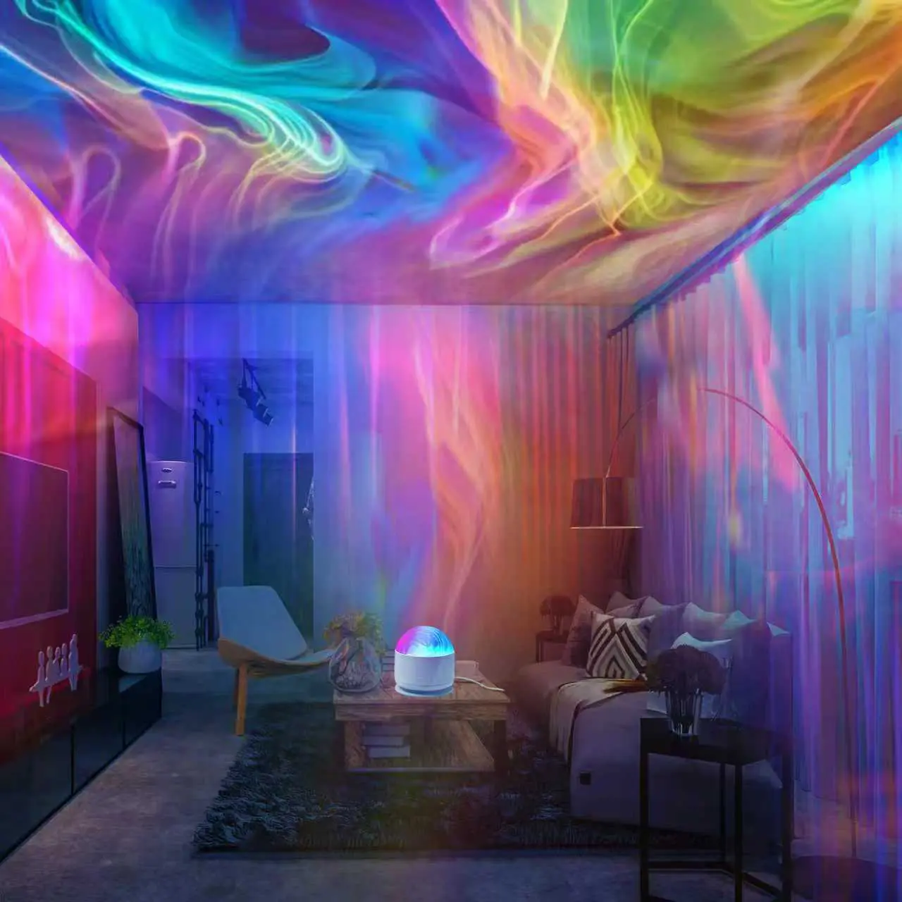 Aurora & Water Ripple LED Shades Projector Light , USB Dynamic Ambient Lamp with Remote, 16 Color Changing Interior Customizable Led Lights for Bedroom Wall Decor, Home Improvement Novelty Lighting, Interior Led Lights, Sohochic