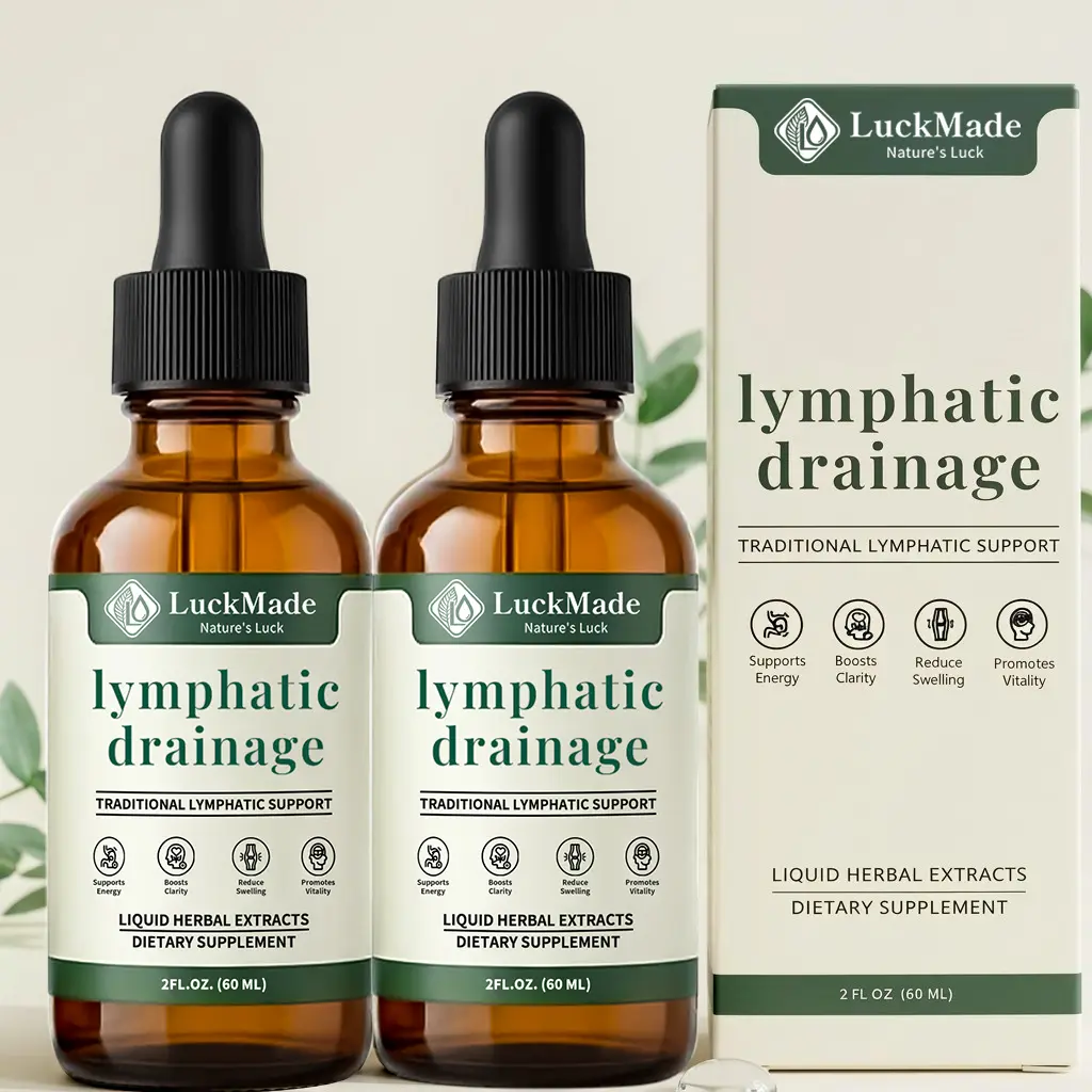 LuckMade Lymphatic Drainage Support Liposomal Drops - 23-In-1 Organic Liver Antioxidant Dietary Supplement with Burdock Root, Echinacea, Cleavers Herb, Dandelion for Fast Absorption, 2fl.oz Herbal Wellness Aid