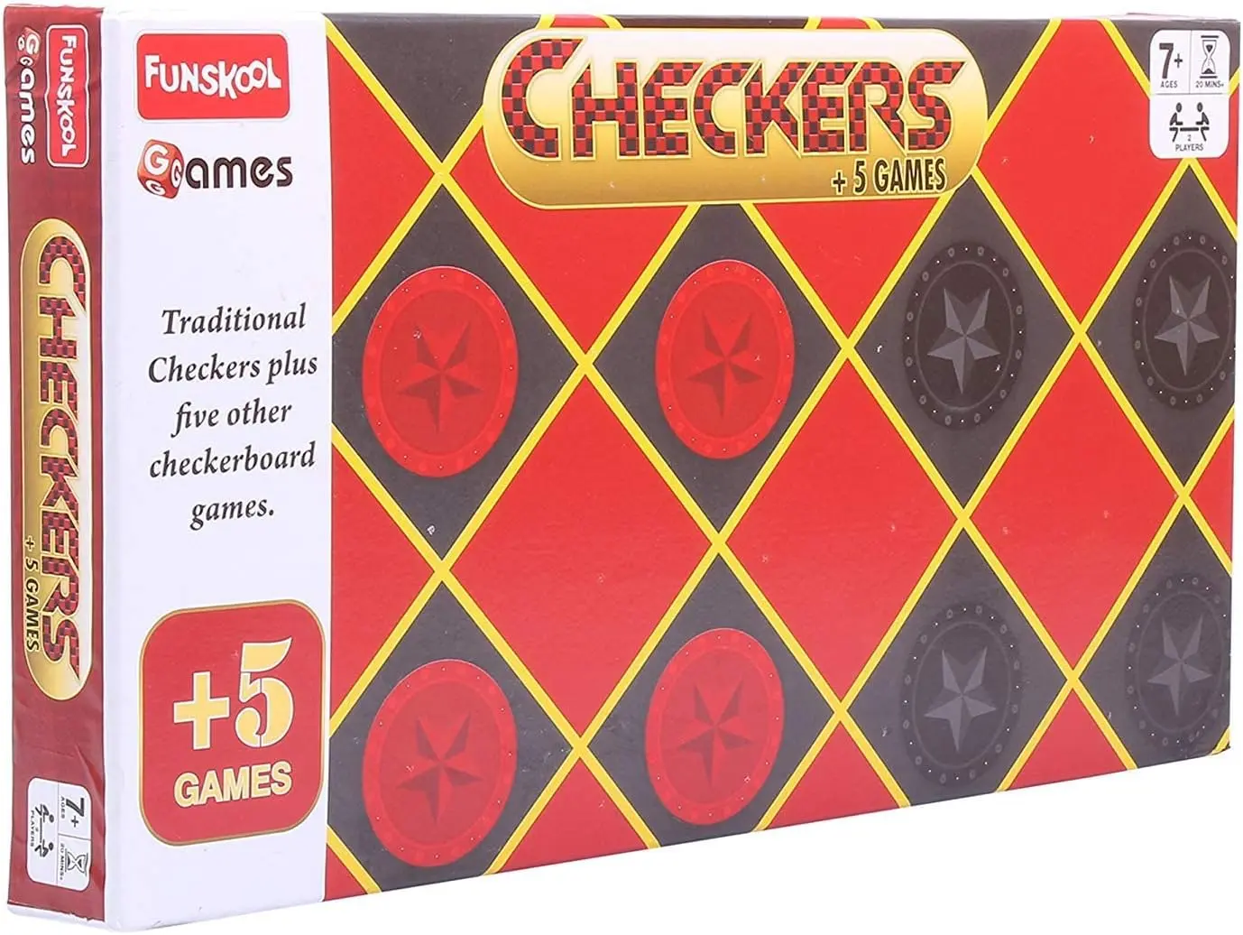 Checkers Plus 5-in-1 Family Board Game Set – Classic Checkers & 5 Games, 2 Players, Ages 7+, Fun & Strategic Entertainment