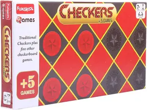 Checkers Plus 5-in-1 Family Board Game Set – Classic Checkers & 5 Games, 2 Players, Ages 7+, Fun & Strategic Entertainment