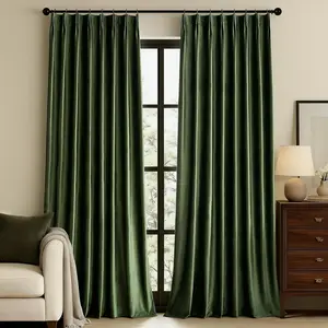 Olive Green Velvet Curtains 108 Inch: Forest Green Pinch Pleated 2 Panels Living Room Darkening Thermal Insulated Drape with Hooks- Luxury Soundproof Noise Reducing Back Tab Window Curtain for Bedroom