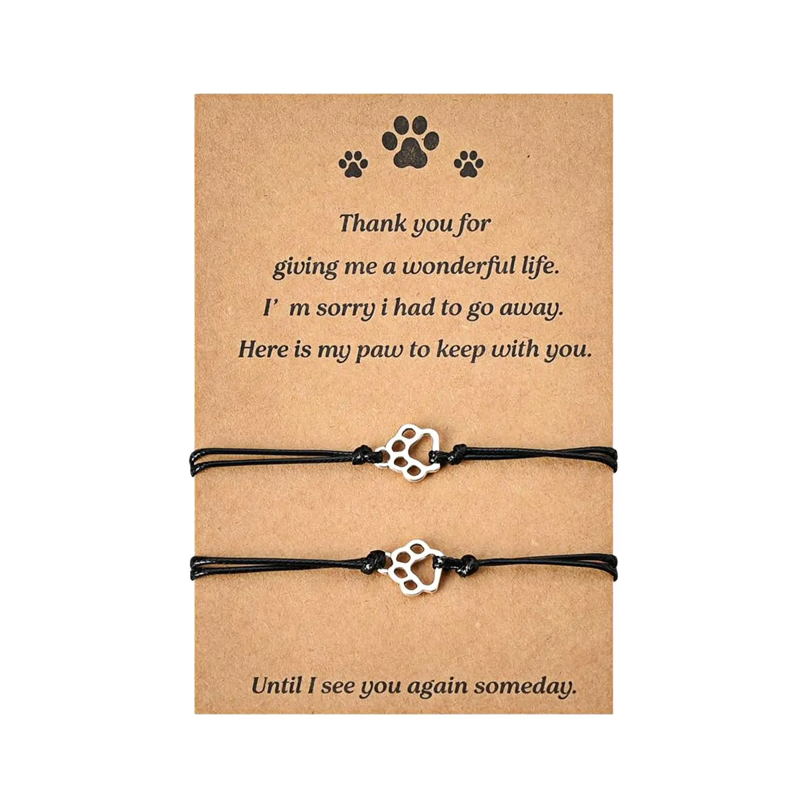 OIDEA 2Pcs Pet Memorial Bracelet Set, Adjustable Cord Alloy Commemorative Paw Print Sympathy Jewelry for Dog Cat Lovers (0.29 oz, 11.02" (280mm)), Condolence Gift, Animal