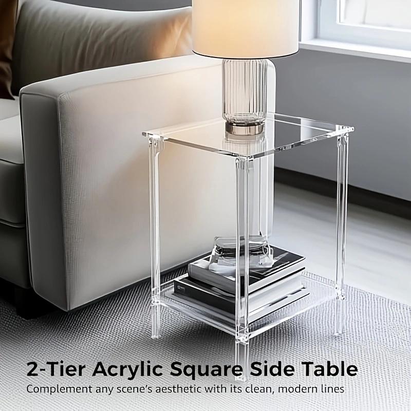 ADISEN transparent simplicity Nightstands Transparent  ,storage frame Acrylic Narrow Side Table for Small Spaces, Acrylic Drink Table for Small Spaces, 12.99"×10.63"×1.18 inch,for Living Room, Round, Clear Skinny Nigh