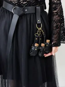 1Set Medieval Alchemy Faux Leather 3 Cork Potion Bottles, Fantasy Waist Bag Side Bag，Vikings Cosplay Accessories Belt Loop Renaissance Witch Props Magic Vial Stempunk Cosplay Costume Sets Period Detail Waist Band PU Leather Belts