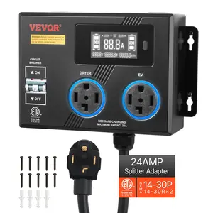 【fathersdaygift】VEVOR Automatic EV Charging Switch with Auto SequenceNEMA 14-30 Dryer & EV Charger Splitter24A Max 240V Smart Power DistributionCircuit BreakerReal-Time DisplayPlug-and-PlayETL Listed for EVsOvens,summerwins