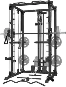 Smith Cage AX1001R All-in-One Home Gym System with Dual Cable Crossover LAT Pulldown & Weight Stack for Total Body Workout